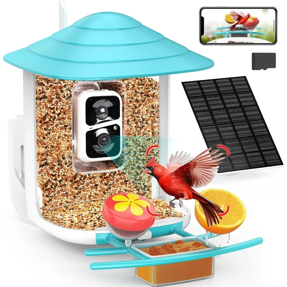 

Smart Bird Feeder with Camera+Solar Panel 32GB Card 4-in-1 Perch, 160°View 1080P Auto Detect & Notify, 10000+ Bird Watching