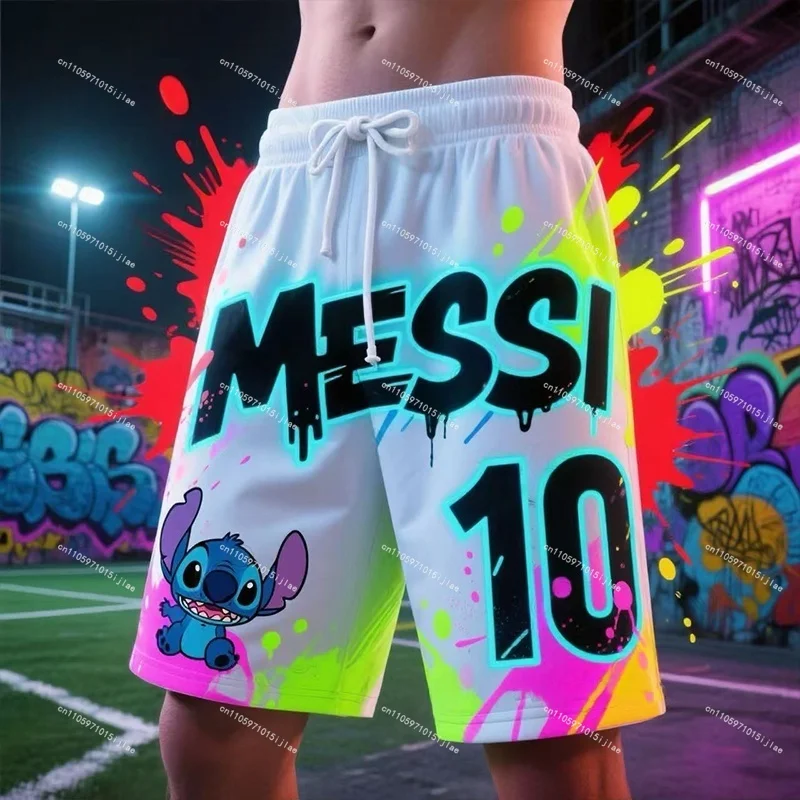 تصميم صيفي جديد من Ai Graffiti Stitch & Messi # 10 شورت كرة قدم مطبوع للأطفال والكبار شورت رياضي للتدريب اليومي على الشاطئ #2