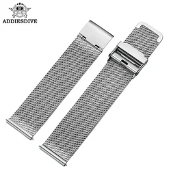 ADDIESDIVE Universal 20mm Mesh Milanese Watchband Stainless Steel Ultra-Thin Business Silver Metal Bracelet Men's Business Strap