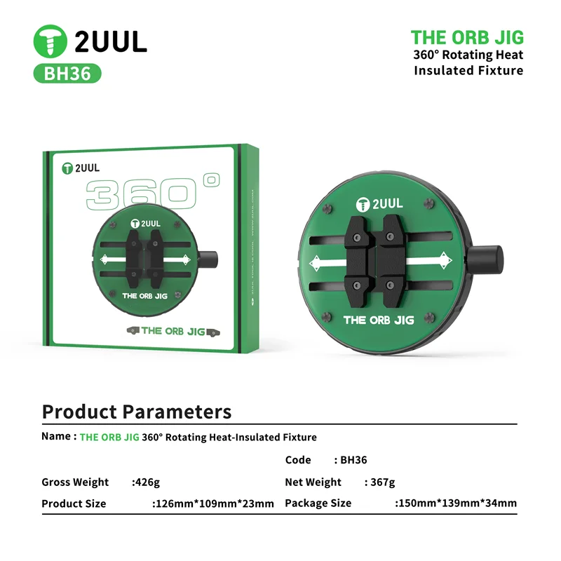 2UUL BH36 THE ORB JIG 360 Degree Rotating Heat Insulation Fixture Stable PCB Motherboard Clamp for Mobile Phone IC Chip Repair