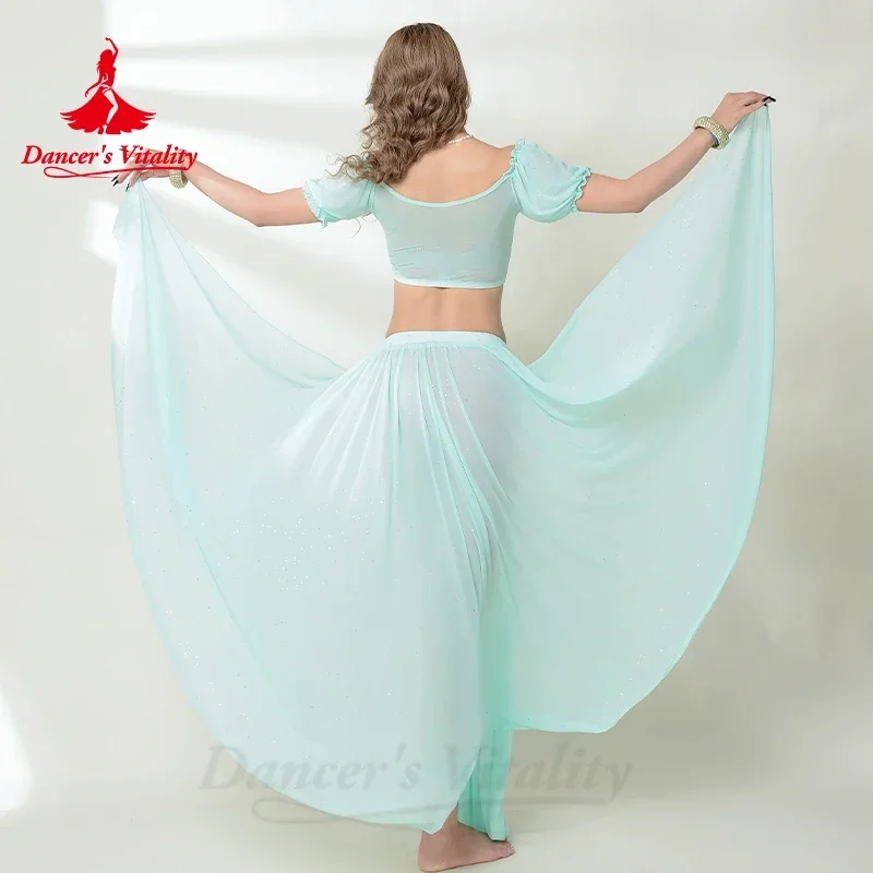 Belly Dance Costume Set for Women Gauze Short Sleeves Top+long Skirt 2pcs Customsized Adult Children Belly Dancing Outfit