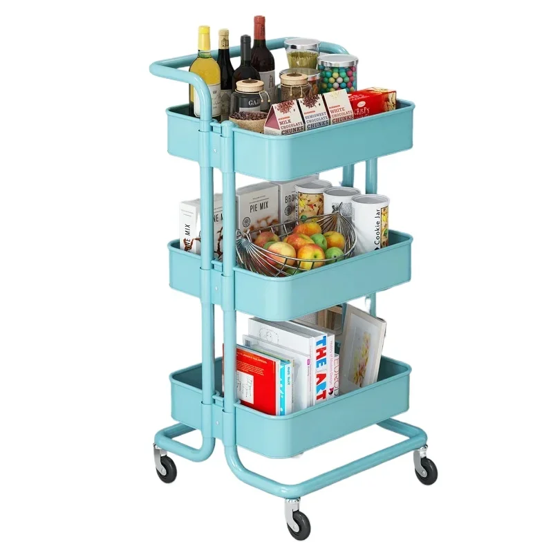 Foldable Rolling Utility Cart Metal Storage Trolley with Lockable Wheels Folding Organizer for Kitchen and Bathroom