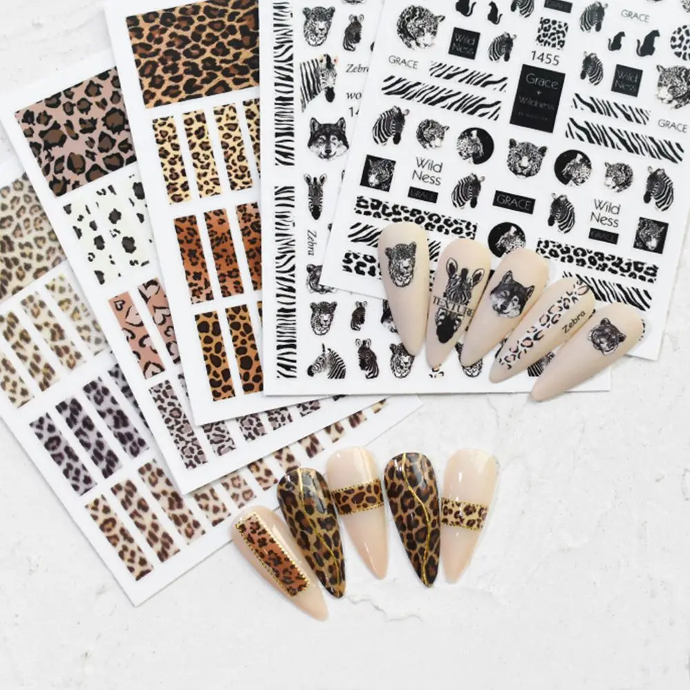 Lion Manicure Animal Stickers DIY Nail Materials Leopard Nail Sticker Nail Art Decoration 3D Nail Stickers Adhesive Decals