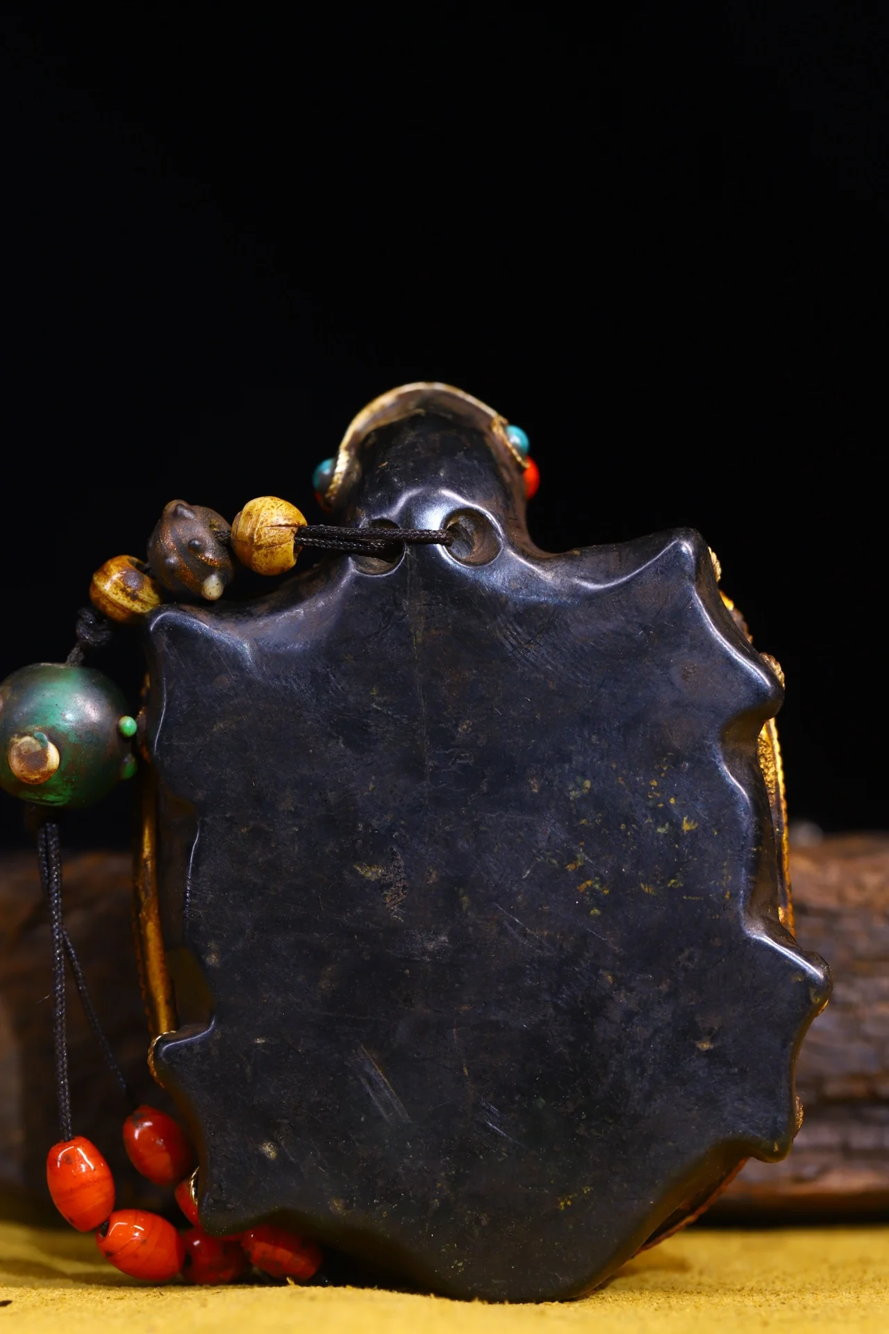 Old China Collections Old Natural Meteorite Cinnabar Mosaic Shell Gem gZi Beads fortune turtle Tortoise Pendant Amulet