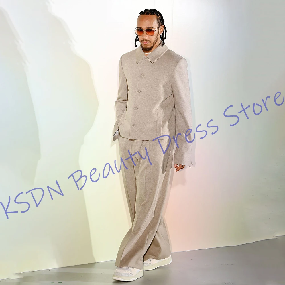 

Мужской костюм свободного покроя, однобортный воротник-стойка, комплект из двух предметов (куртка + брюки), элегантный повседневный пиджак для официальных мероприятий