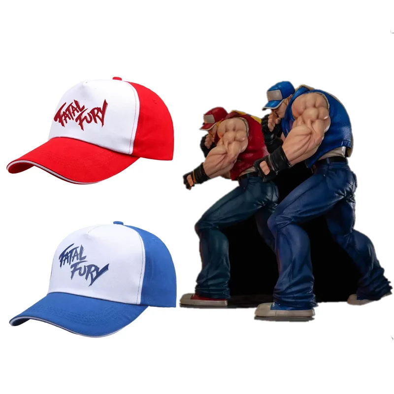 Anime impresso jogo de rua rei dos lutadores boné de beisebol kof furia fatal terry bogard cosplay chapéu ajustável unisex esportes bonés