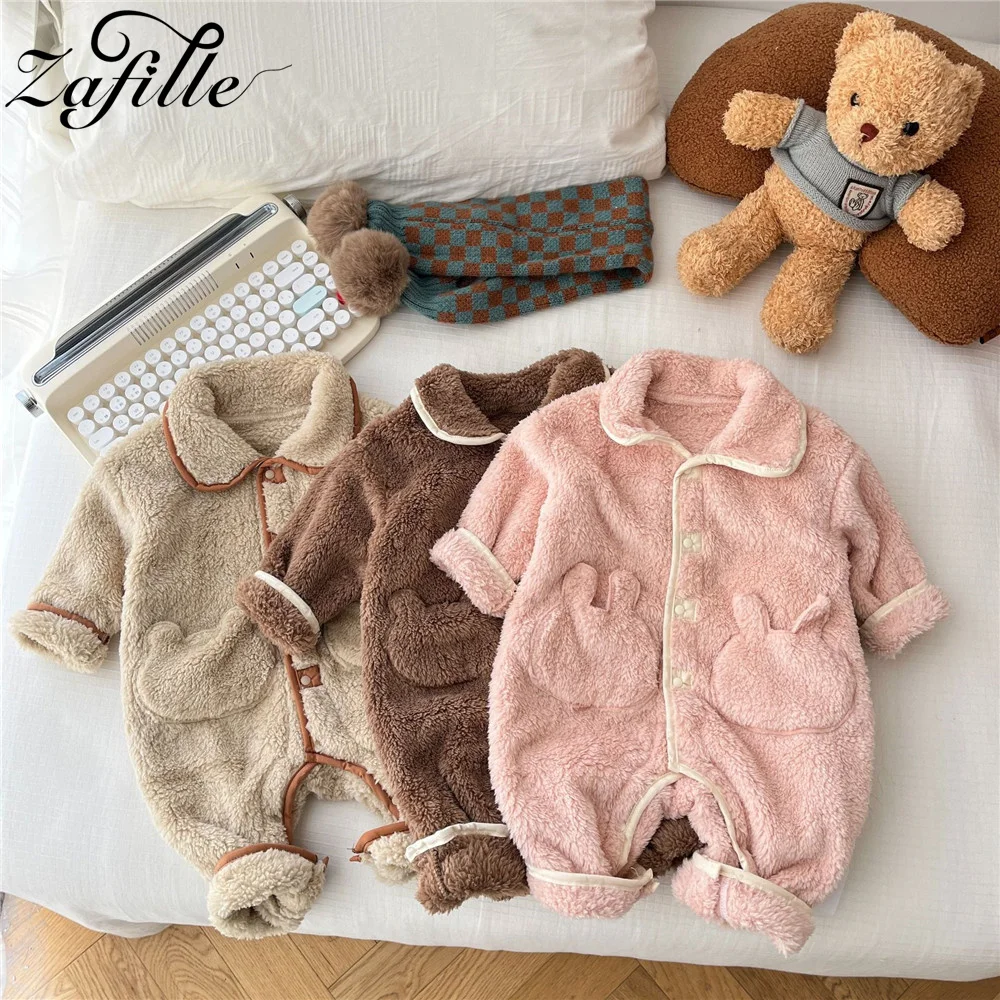 

ZAFILLE Solid Warm Baby Sleepwear For Newborns Girls Clothing Double Sided Plush Toddler Boys Rompers Winter Kids Infant Outfits