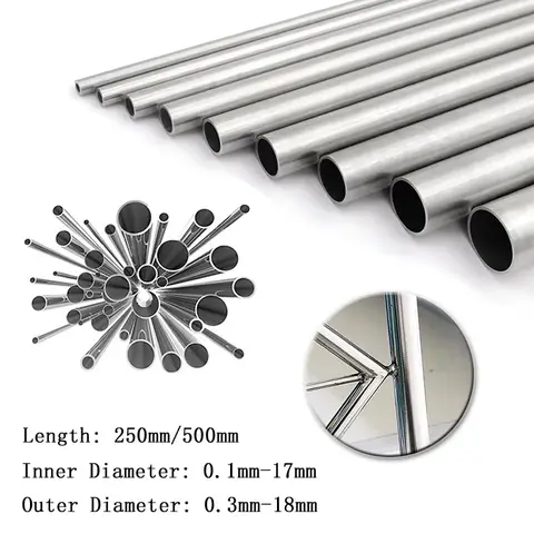 1-10Pc 304 Stainlesss Steel Round Capillary Seamless Straight Tube 4x2mm 8x6mm 13x11mm 14x12mm 10x8mm 16x14mm18x16mm 250mm/500mm