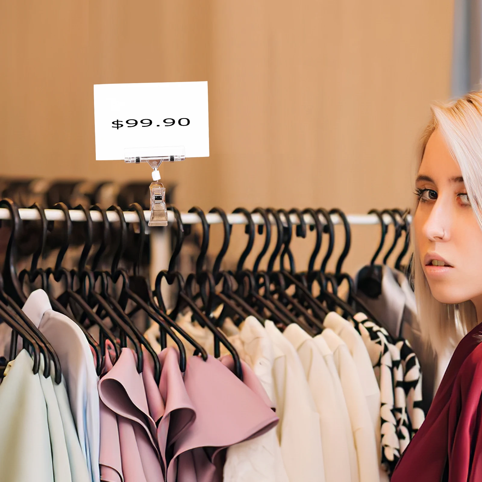 

40Pcs Clear Double Sided Sign Clips Rotatable Shelf Label Holder for Price Tags Merchandise Display Retail Sign Holder