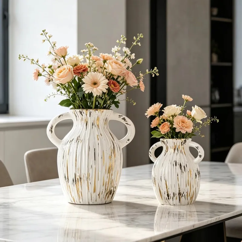 European light luxury ceramic vase with handle home living room desktop