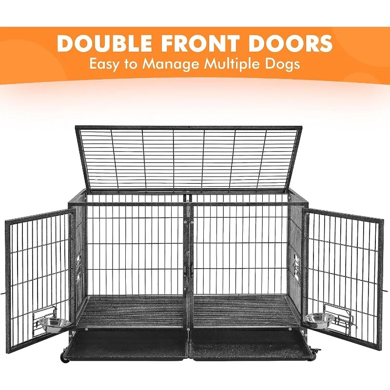 Stackable Dog Crate 42 Inch Heavy Duty Large Dog Crate with Dividers 4 Pack Rolling Pet Metal Cage