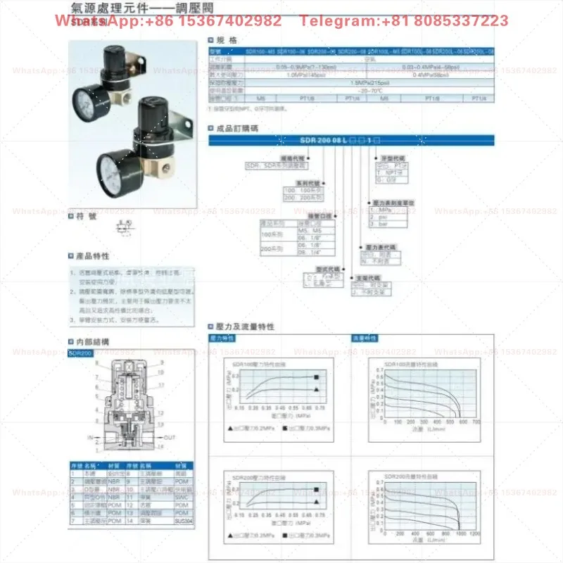 SDR100 200 100L 200L-M5-06-08 Air source processing component pressure reduction