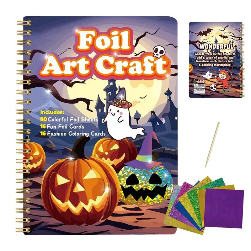 Foil Art Coloring Book, Halloween Art Coloring Supplies, Papel assustador divertido, Pensando cultivo, Folha de alumínio 80