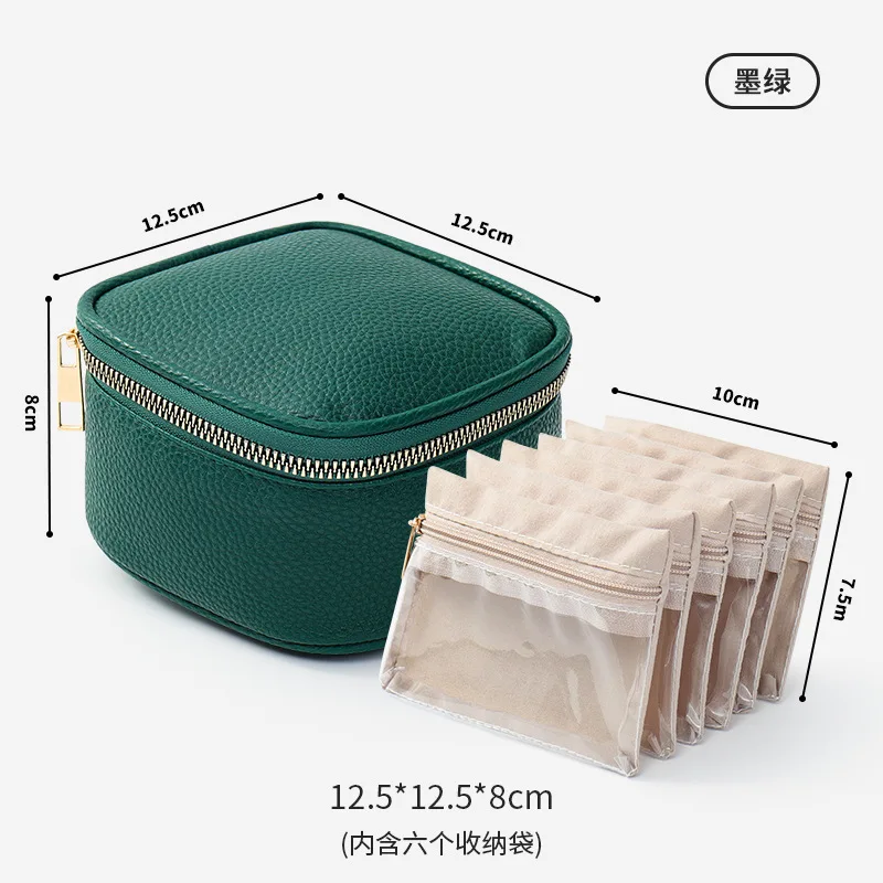 6 قطعة حقيبة التعبئة والتغليف صندوق مجوهرات المحمولة قلادة حلقة أقراط تخزين عرض حالة السفر المضادة للأكسدة بولي Leather صندوق مجوهرات جلدي