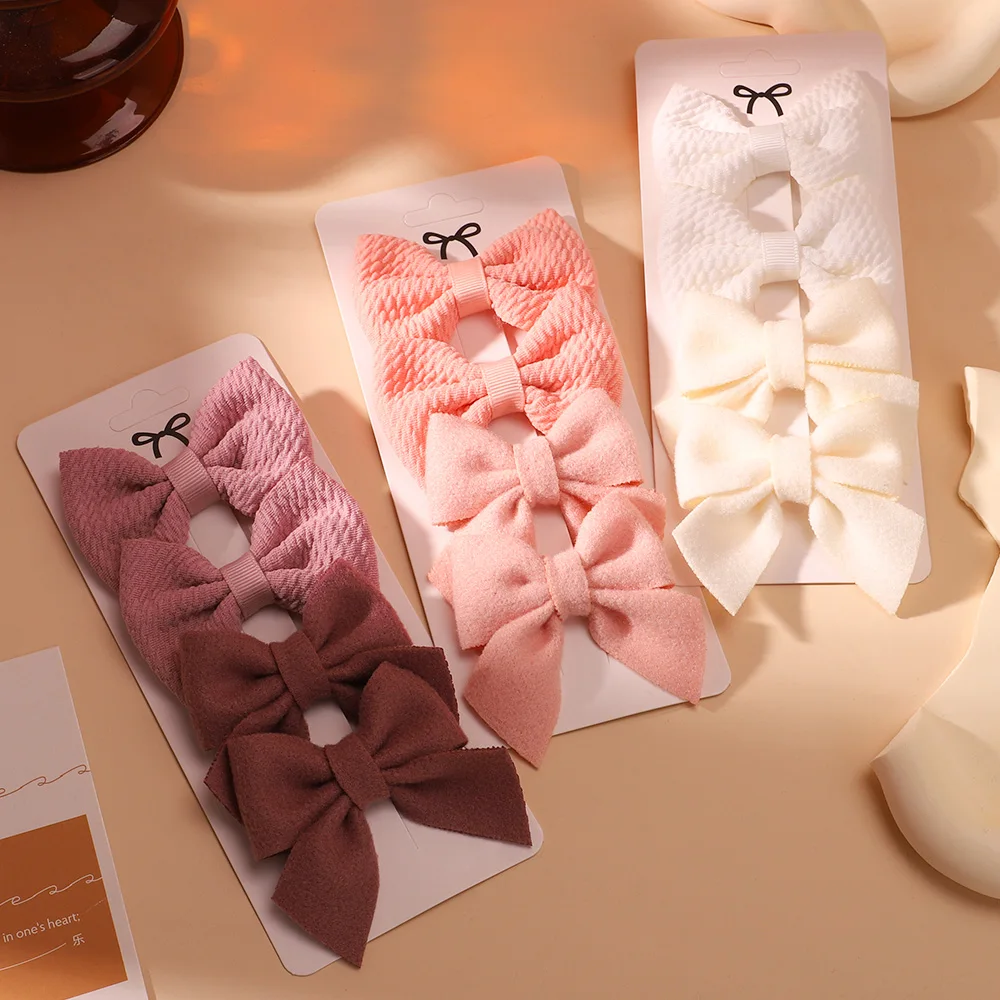 4Pcs/Set Cute Solid Color Hair Bow Clips Kids Nylon Soft Hairclips Handmade Headwear Hairpins Fashion Children Hair Accessories