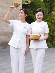 New Beautician Work Clothes Female Spring and Summer Professional Technician White Top and Pants Set Custom Logo Design Uniform