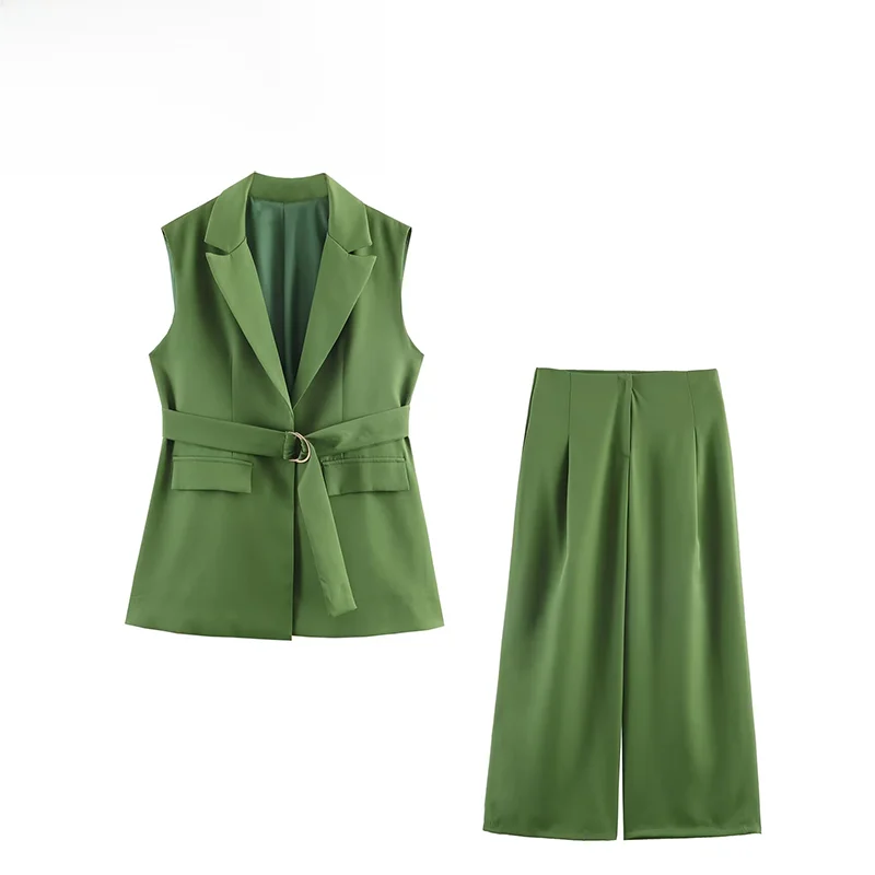 

Весенний новый модный женский костюм ZR: универсальный комплект из двух предметов из полиэстера, укороченный, для повседневной носки