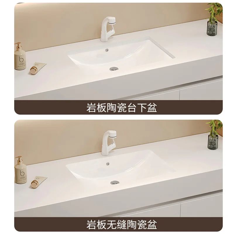 Cream wind rock slab hot bending integrated basin rock slab seamless bathroom cabinet combination washstand toilet wash basin do