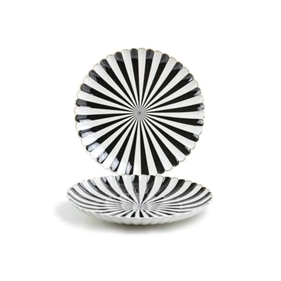 

Teaware 12.5-Inch Black and White Scallop Fine Porcelain Service Plate, Charger Plate Set of 2, Black/White