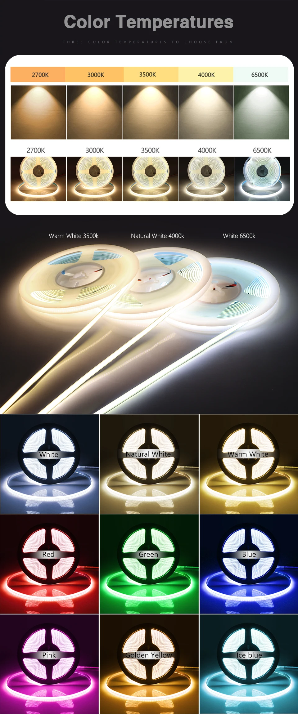 Superdünner 5 mm COB-LED-Streifen, 1 m, 2 m, 3 m, 4 m, 5 m, flexibles Neon-LED-Band mit hoher Dichte für Heim- und Raumdekoration, TV-Hintergrundbeleuchtung – Detail 9