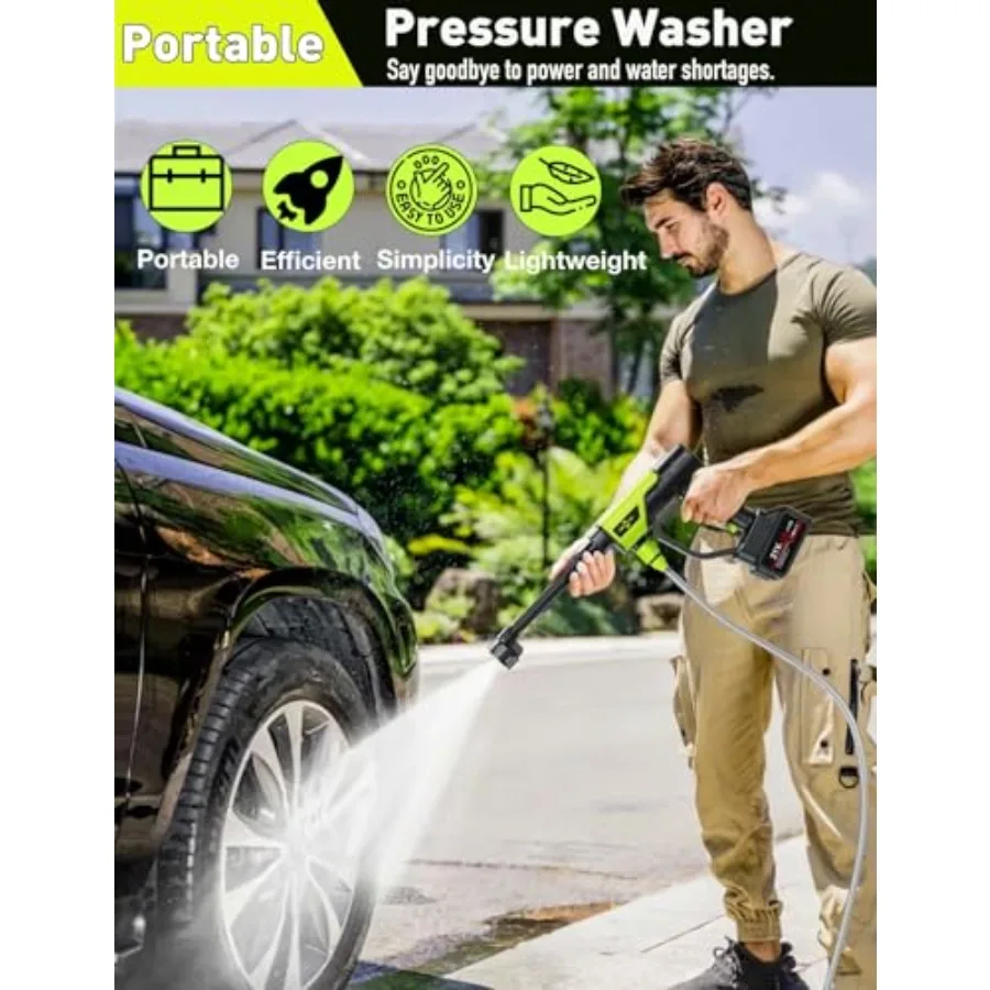 غسالة الضغط اللاسلكية 900PSI تعمل بالبطارية غسالة الطاقة المحمولة مع فوهة 6 في 1 لتنظيف حديقة أسوار أرضية السيارة #2