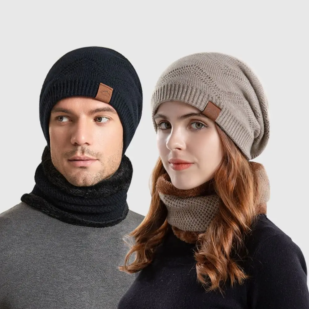 

soft Winter Beanie Hat Scarf Set Thicken Thermal Protection Thermal Knit Cap Stylish Design Fleece Lined Warm Wool Hat Skiing