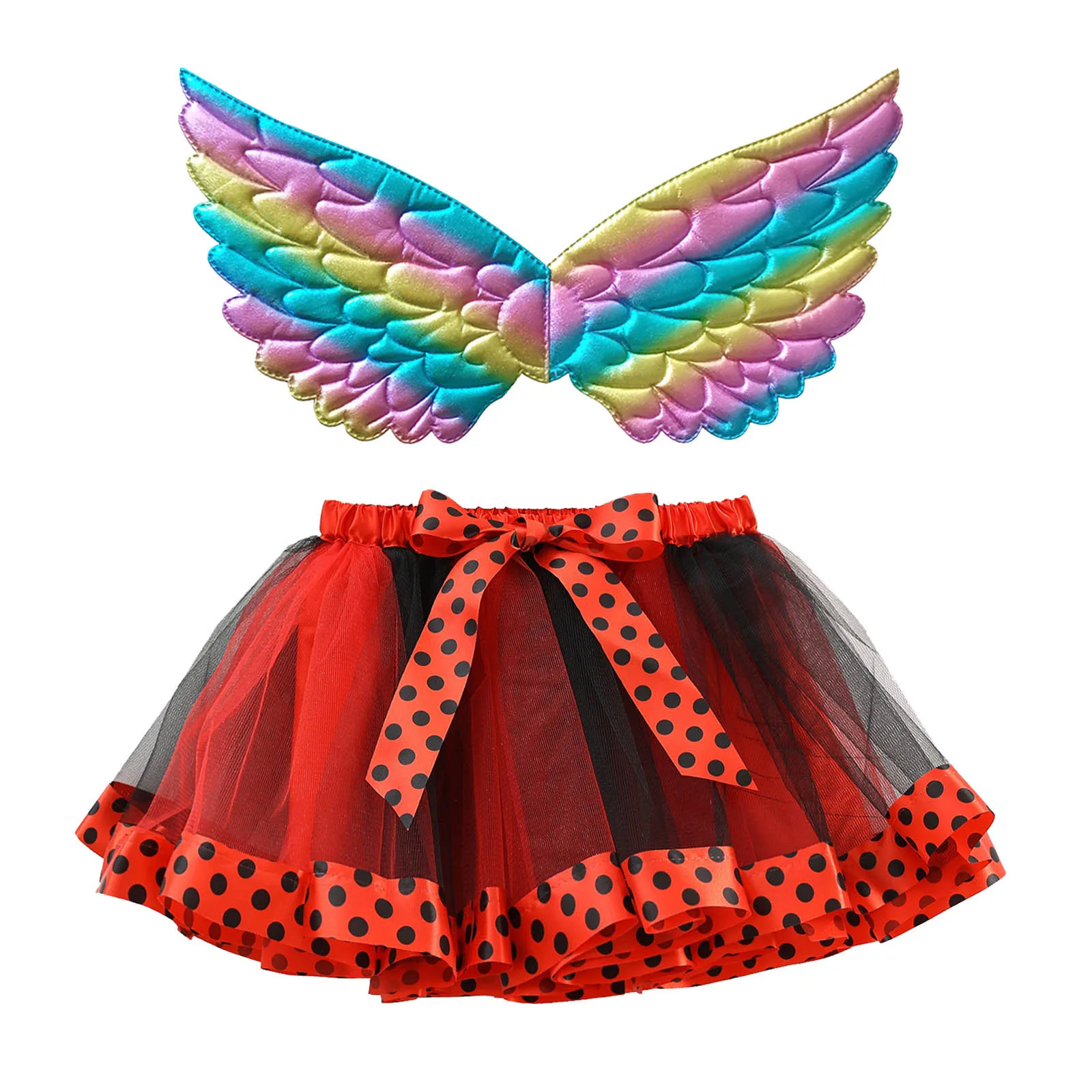 Toddler Girls Birthday Party Tutu Skirt Performance Skirt Bowkot Cute Fashion Dot Printing Skirt Baby Girls Puffy Skirt Wings