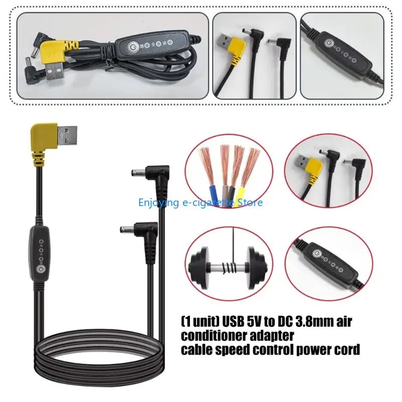 USB to DC3.8mm Cooling Vest Power Cable, Wearable USB 5V Controller Cord With Connector for Commuting, Cycling Warm Weather Work