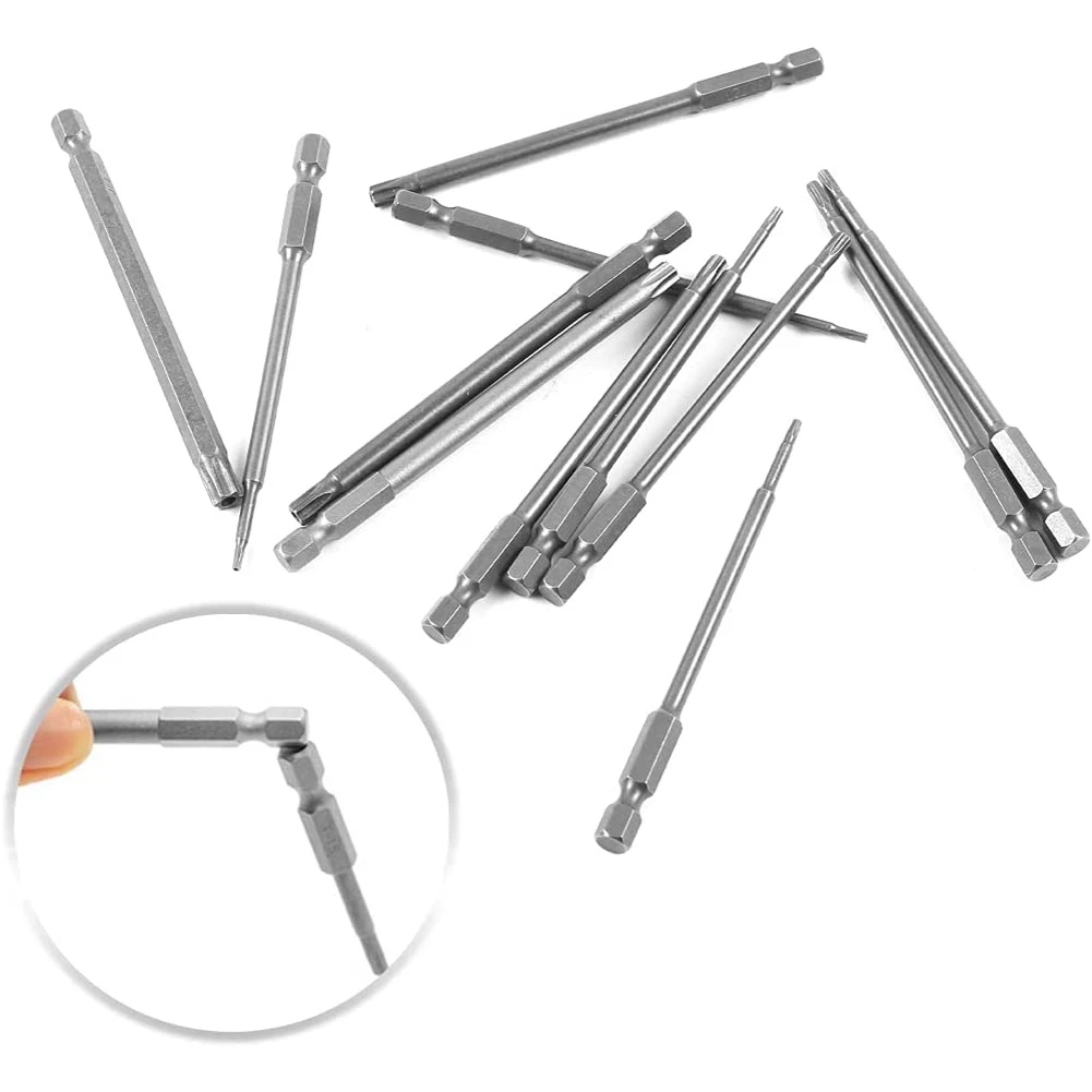 Jeu d'embouts de tournevis longs Torx, jeu d'embouts Torx magnétiques, T6-T40 de tournevis électrique à tige hexagonale de 100 pouces 13 pièces 1/4mm