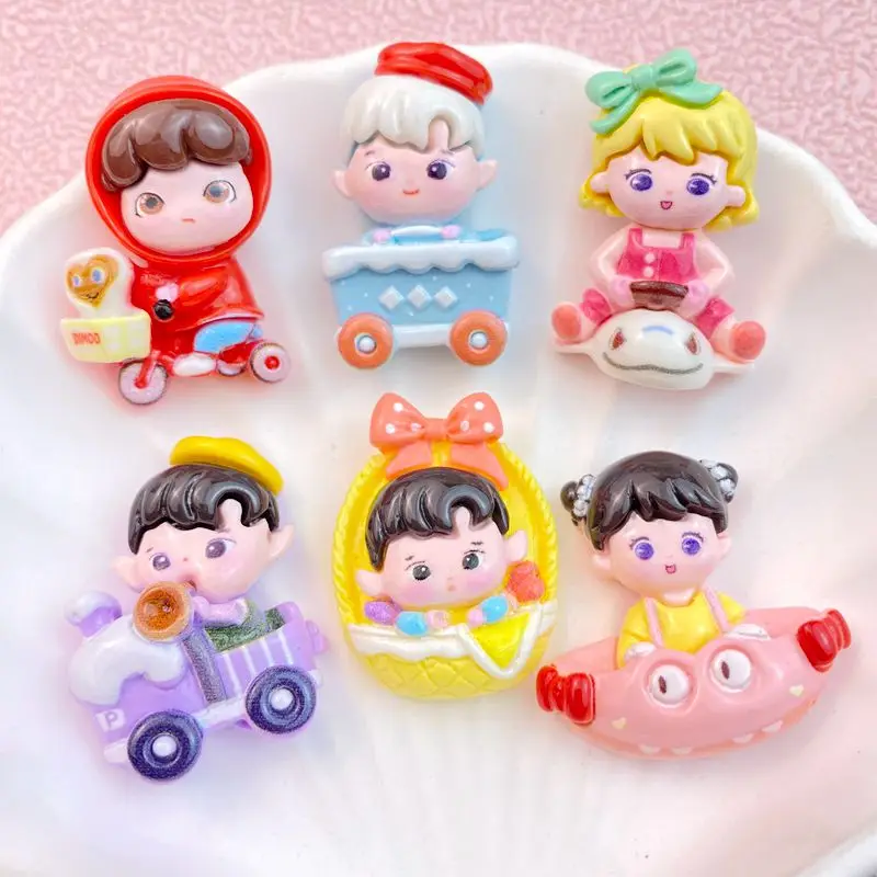 6/12pcs neue süße Cartoon kleinen Jungen, Mädchen fahren eine Fahrrads erie Flat Back Ornament Schmuck Bögen Zubehör