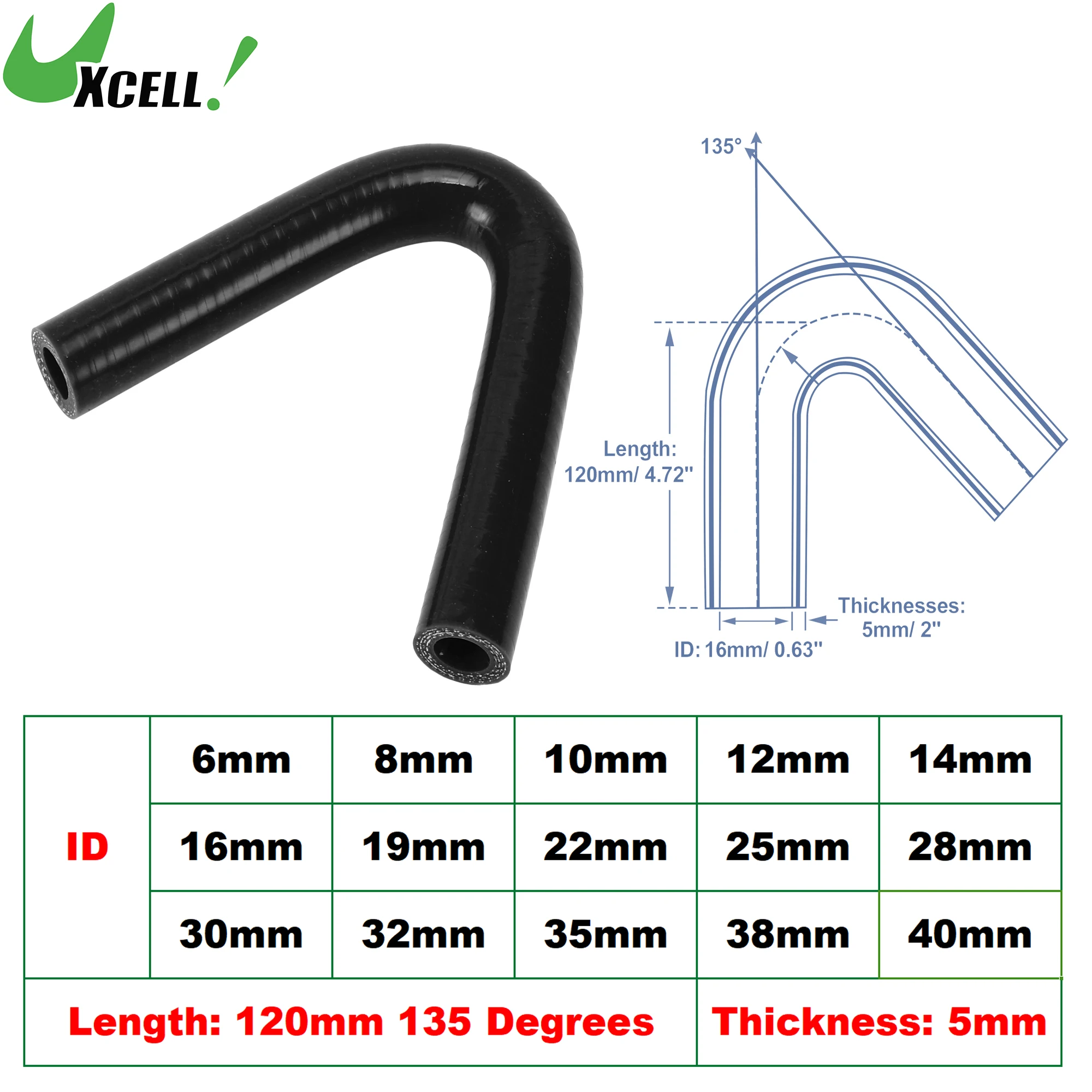 

UXCELL 135 градусов. Соединитель силиконового шланга, 6/8/10/12/14/16/19/22/25/28/30/32/35/38/40 мм, внутренний диаметр 120 мм длинный