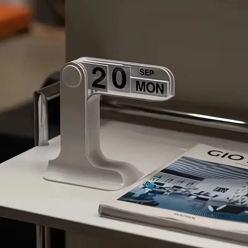modern rotating desk calendar minimalist white black planner with one-touch control and rotatable base for office desktop decor