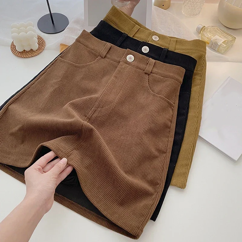 A Casual Women Mini Skirt Lady Summer Autumn Fashion Korean Harajuku High Waist Slim A-Line Pockets Solid Skirt Office Streetwea