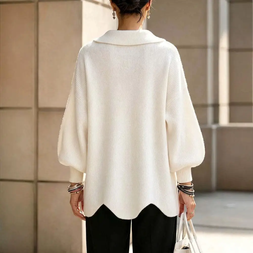 Soft Knitted Pullover Tops Streetwear Autumn Winter Knitted Sweater Women’s Lapel V-neck Pullover Solid Color Loose Fit