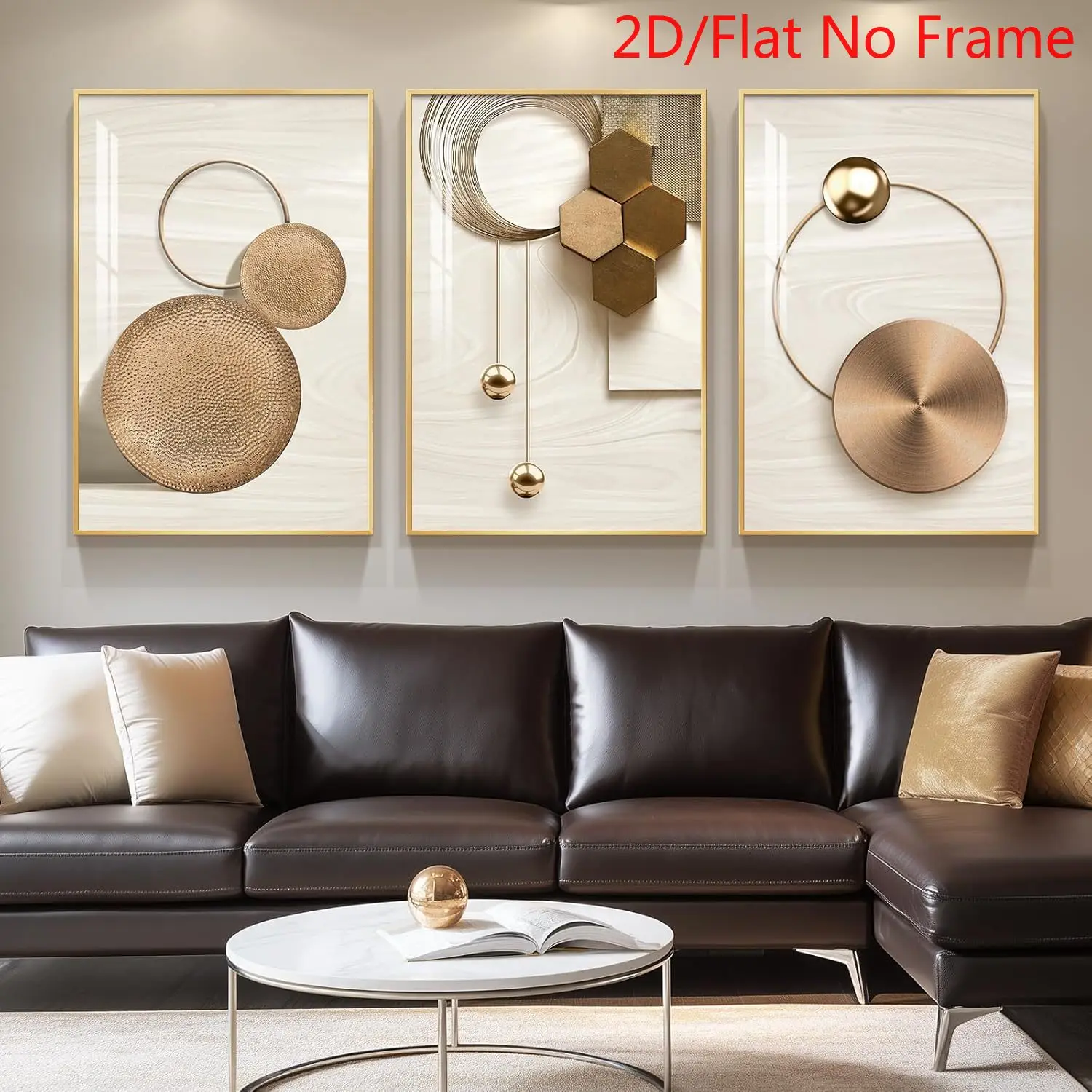 (No frame)2D Flat, 3pcs Modern Luxury Golden Frameless Wall Art - Abstract Minimalist Suitable for Hallway Staircase Office D