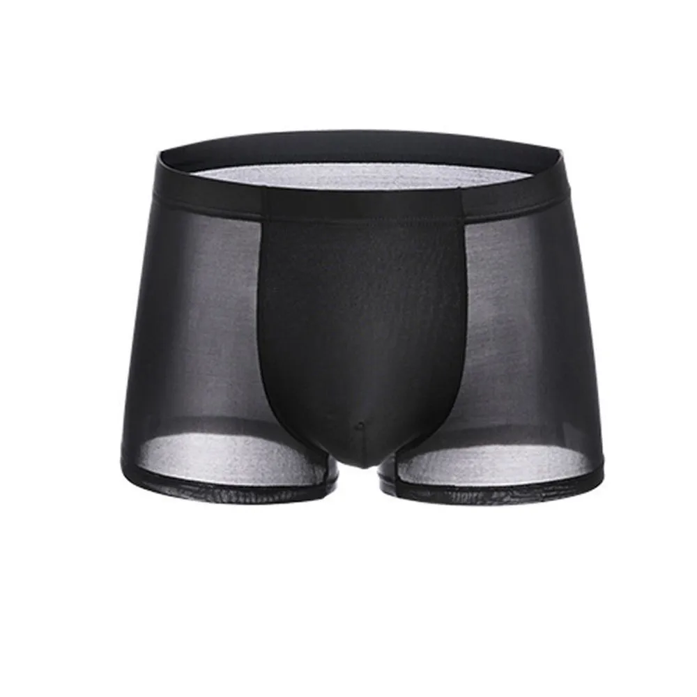 Men Sexy Briefs Ice Silk Panties Lingerie Thin Transparent Underwear Shorts Trunks Male Solid Underpant