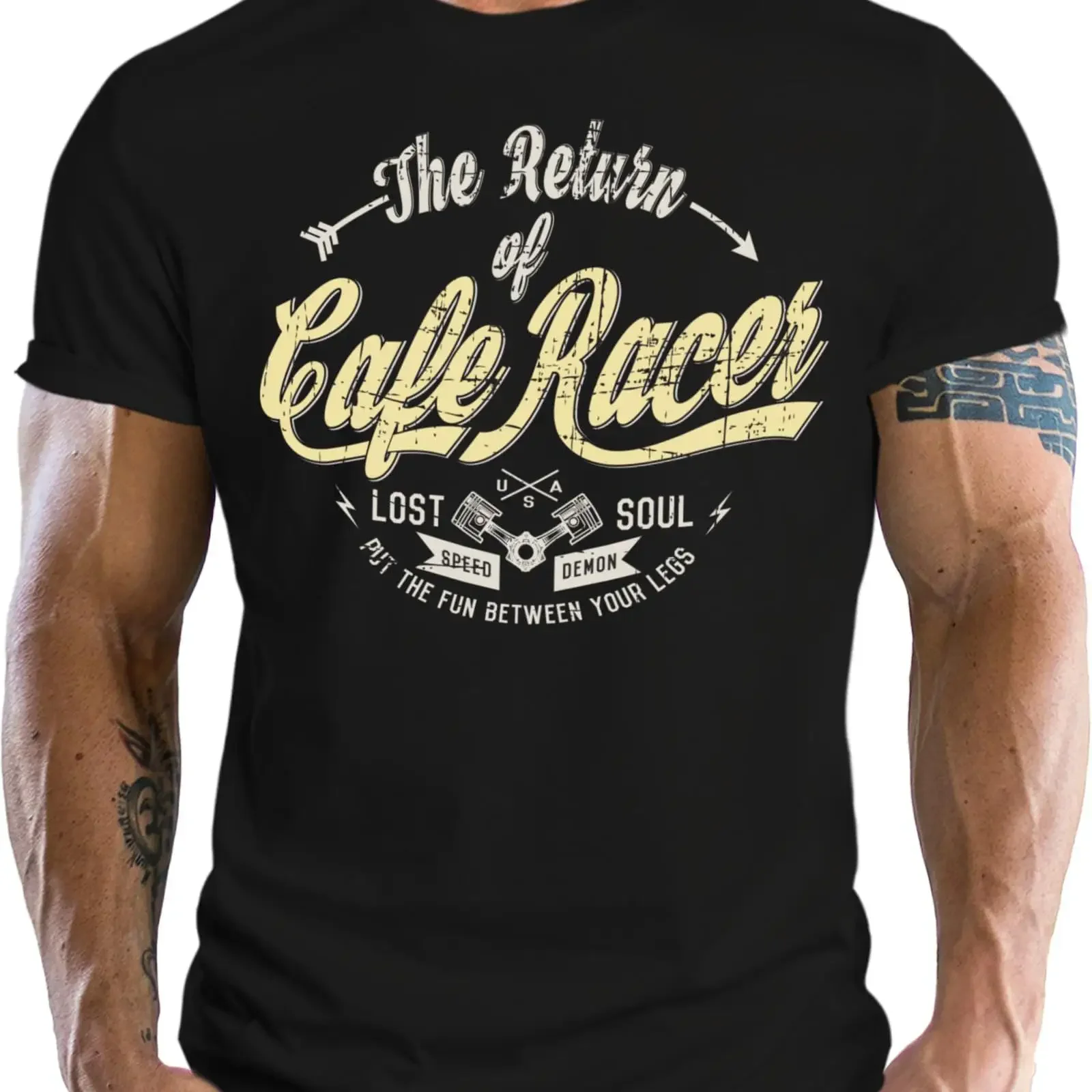 Herren T Shirt für Classic Motorradfahrer The Return of Cafe Racer vintage Washed Slightly Unisex Soft designer clothes graphic