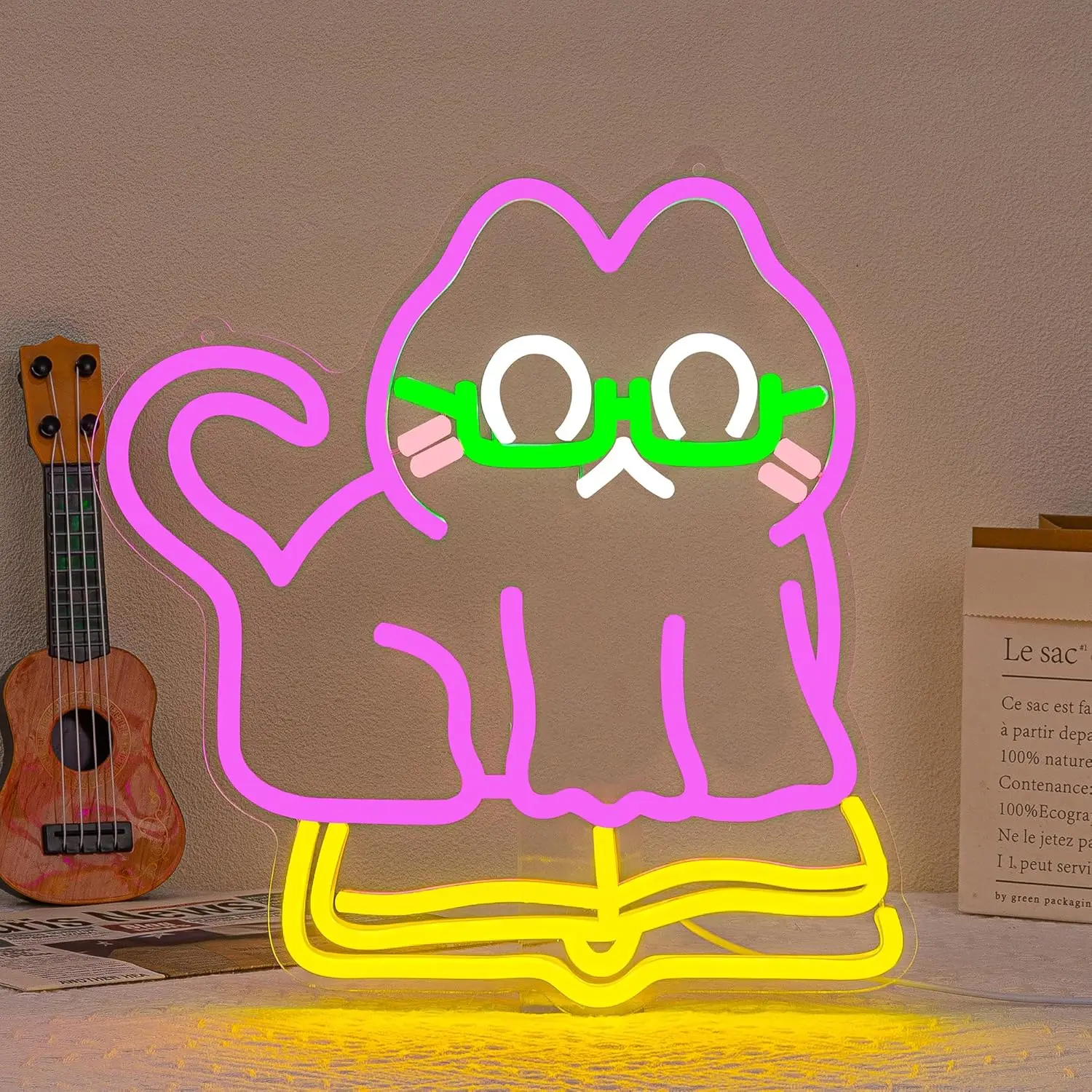 

Cat Reading book Neon Sign Dimmable Neon Lights for Classroom Bedroom Library Cafe Library Decor Aesthetics Draw Birthday Gifts