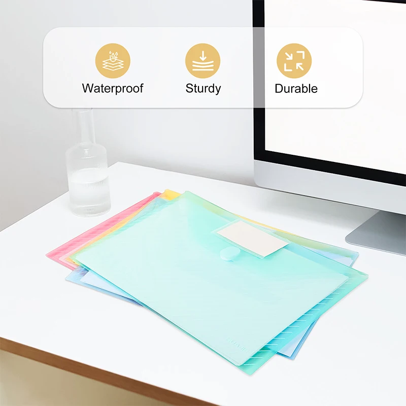 HUAJIE 투명 플라스틱 파일 폴더, Letter/A4 용 라벨 포켓이있는 헤비 듀티 문서 홀더, 학교 홈 오피스 주최자