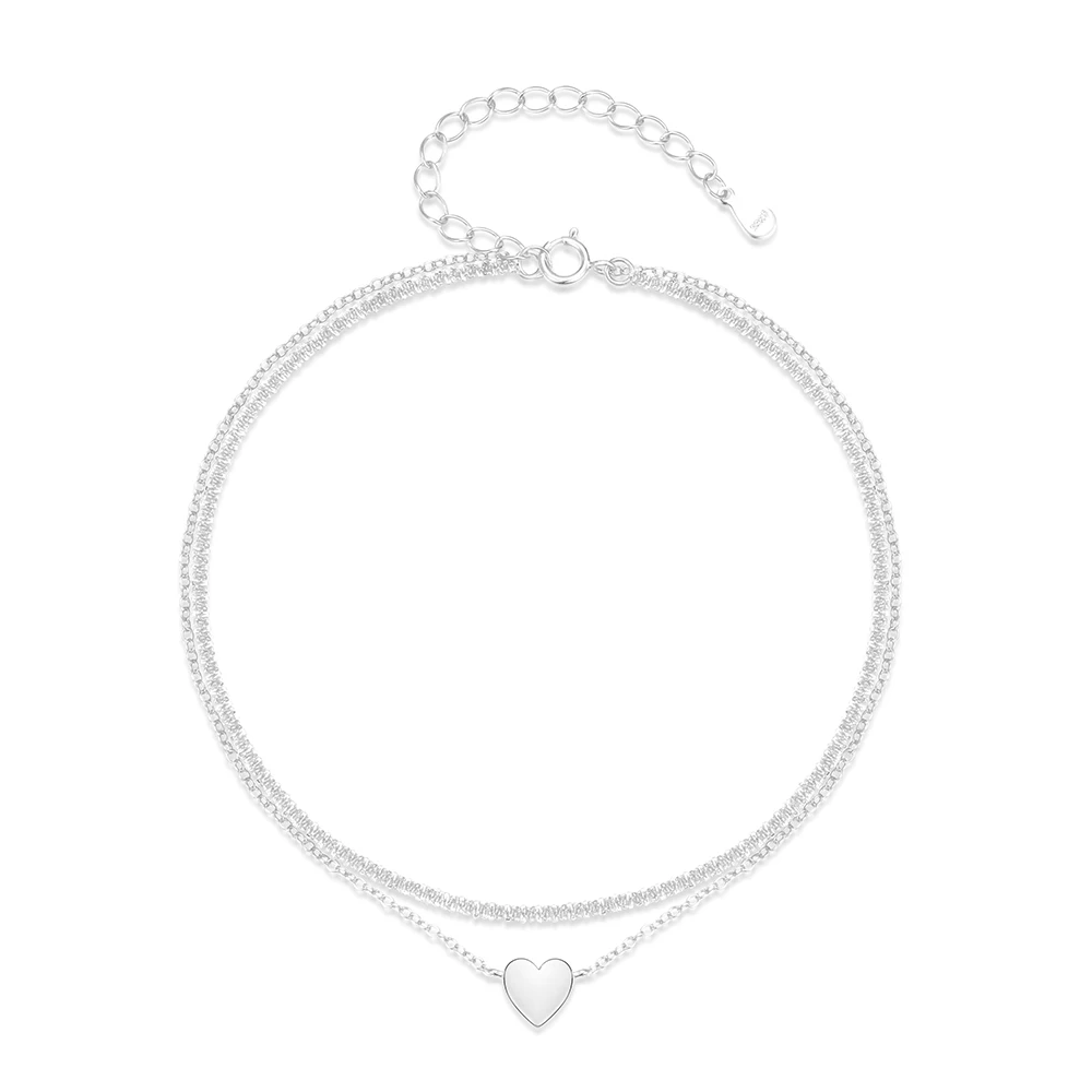 LENNIK 925 Sterling Silver Five Pointed Star Heart-Shaped Zircon Foot Chain Single Layer Bilayer Adjustable Pendant Ankle Chain