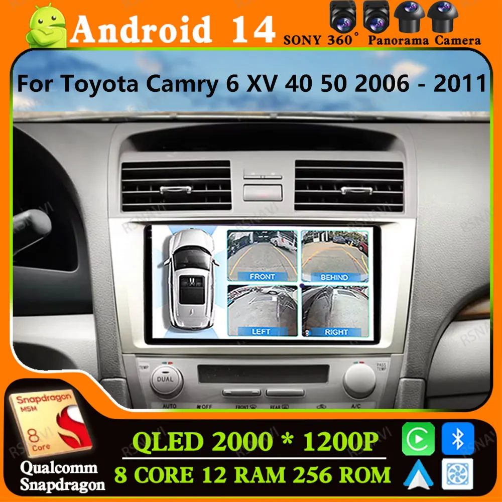 Andoird 14 Car Radio For Toyota Camry 6 XV 40 50 2006 - 2011 Multimedia 4G LTE Navigation GPS Viedo Player DVD 5G WIFI Head Unit