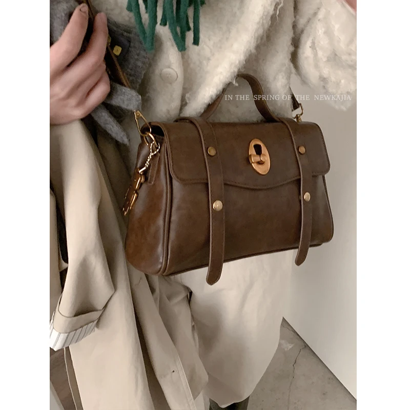 Retro Large Capacity Crossbody Bag For Women 2024 Fashion Portable Small Square Bags Textured Versatile Commuter Shoulder Pack