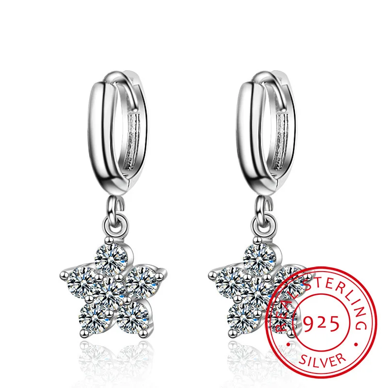 

925 stamp silver color Crystal Zirconia Plum Blossom Flowers Drop Earrings For Women Temperament Sterling-silver-jewelry Eh701