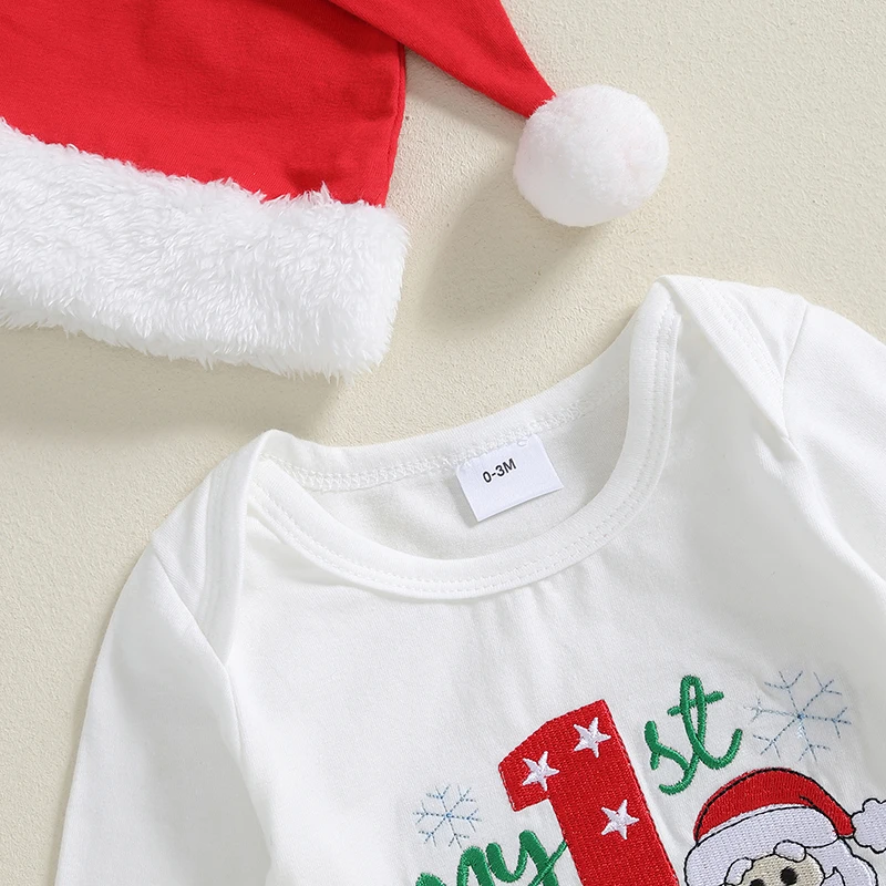 Baby Boy Christmas Outfit with Hat Newborn Long Sleeve Romper Pants Set My First Christmas Infant Boy Clothes