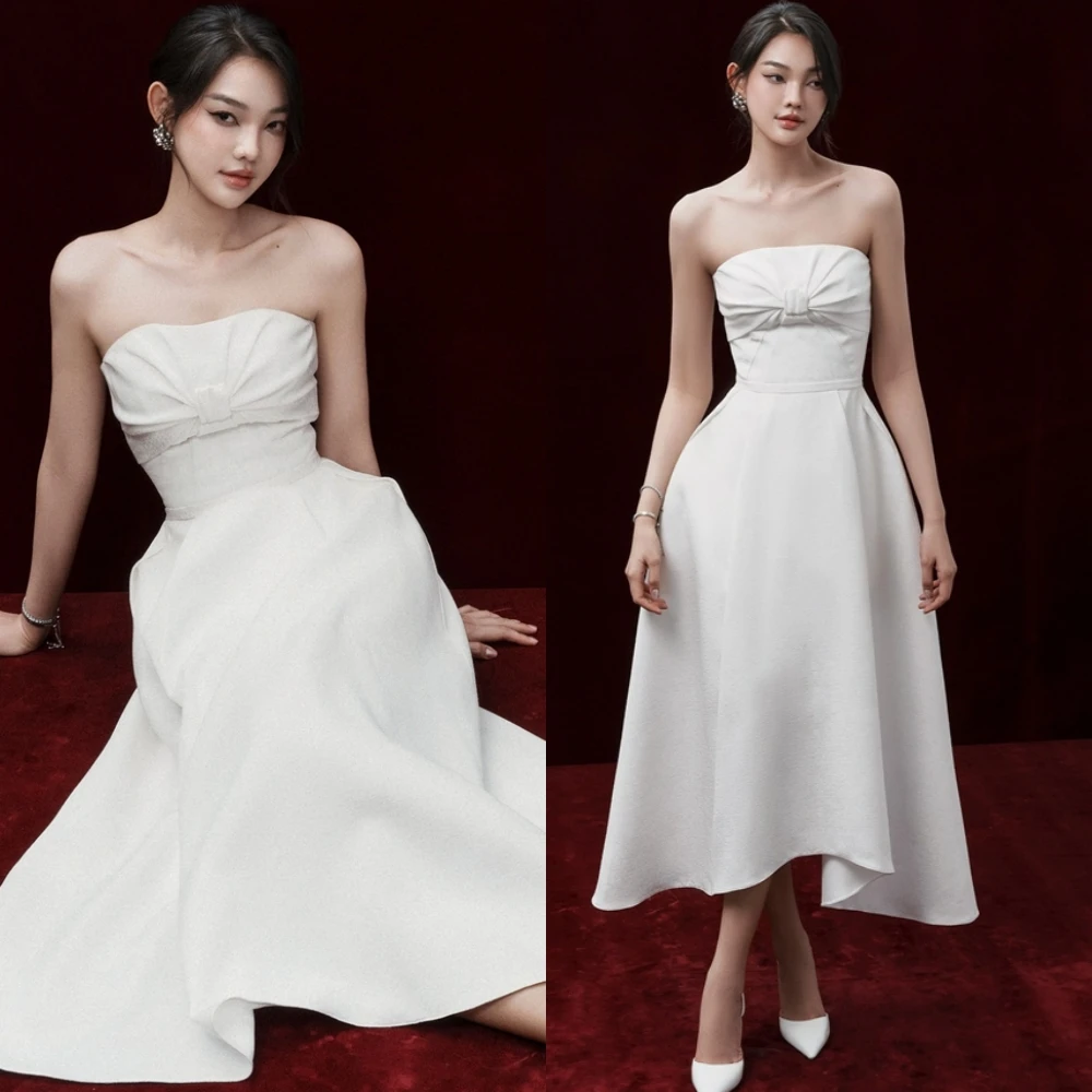 Customized Elegant Jersey Strapless Evening Dress Exquisite A-Line Prom Dresses High Quality Special Occasion Gowns