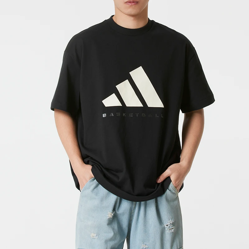 

Мужская и женская баскетбольная спортивная одежда Adidas с короткими рукавами, свободная дышащая футболка для бега, фитнеса и тренировок, футболка для пар Kb7560