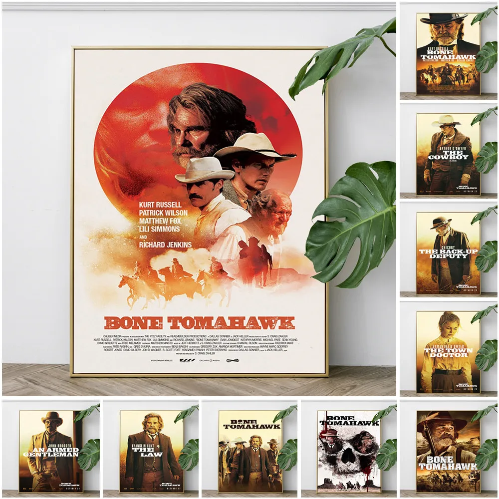 

Bone Tomahawk Western Cannibal Horror Movie Poster Film Character Canvas Painting Video Room Cinema Decor Vintage Wall Stickers