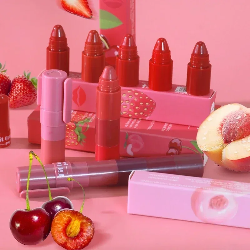 Juego de lápiz labial mate 5 en 1 de terciopelo de frutas, bálsamo labial hidratante de larga duración, altamente pigmentado, aplicación suave para labios suaves