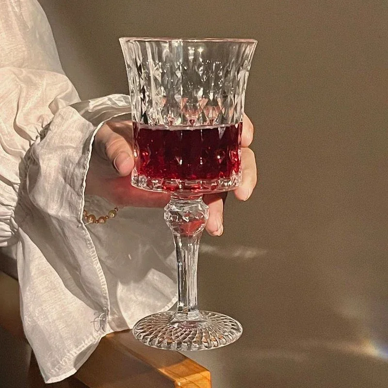 French Embossed Engraved Goblet European Glass High Value Female Red Wine Glass Ins Style Champagne Glass Vintage Wine Glass