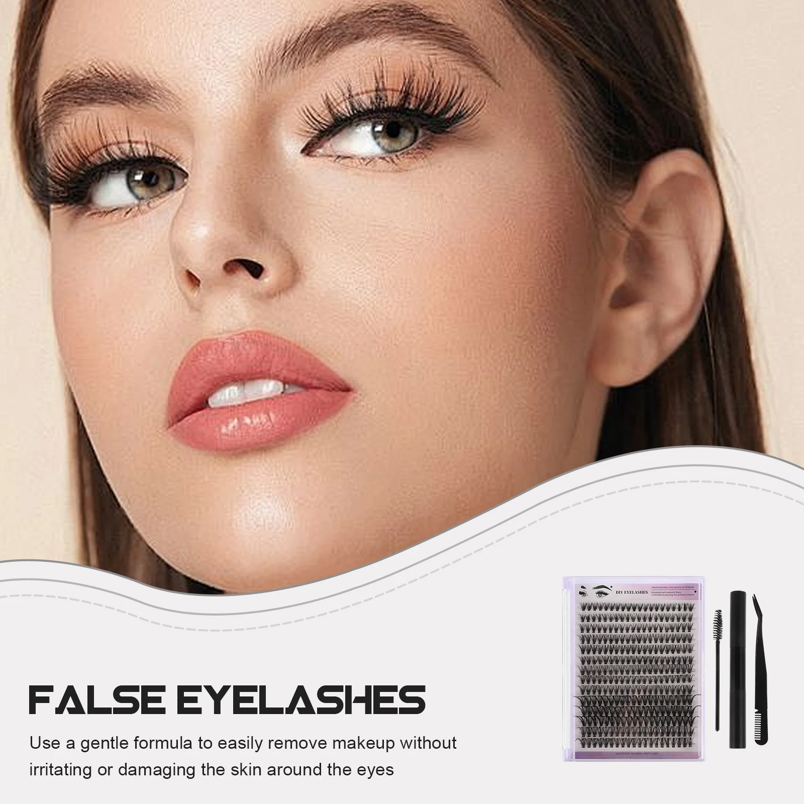 1 Set False Eyelash Cluster Kit Lash Bond Seal Diy Extension Tools Adhesive Tweezers Self Application Portable Home Use Black